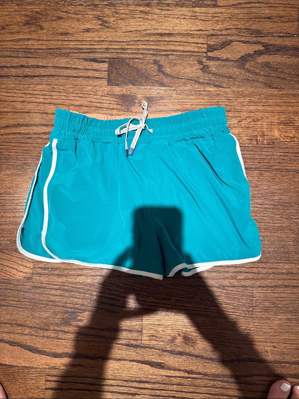 Faherty Teal Running Shorts with White Piping